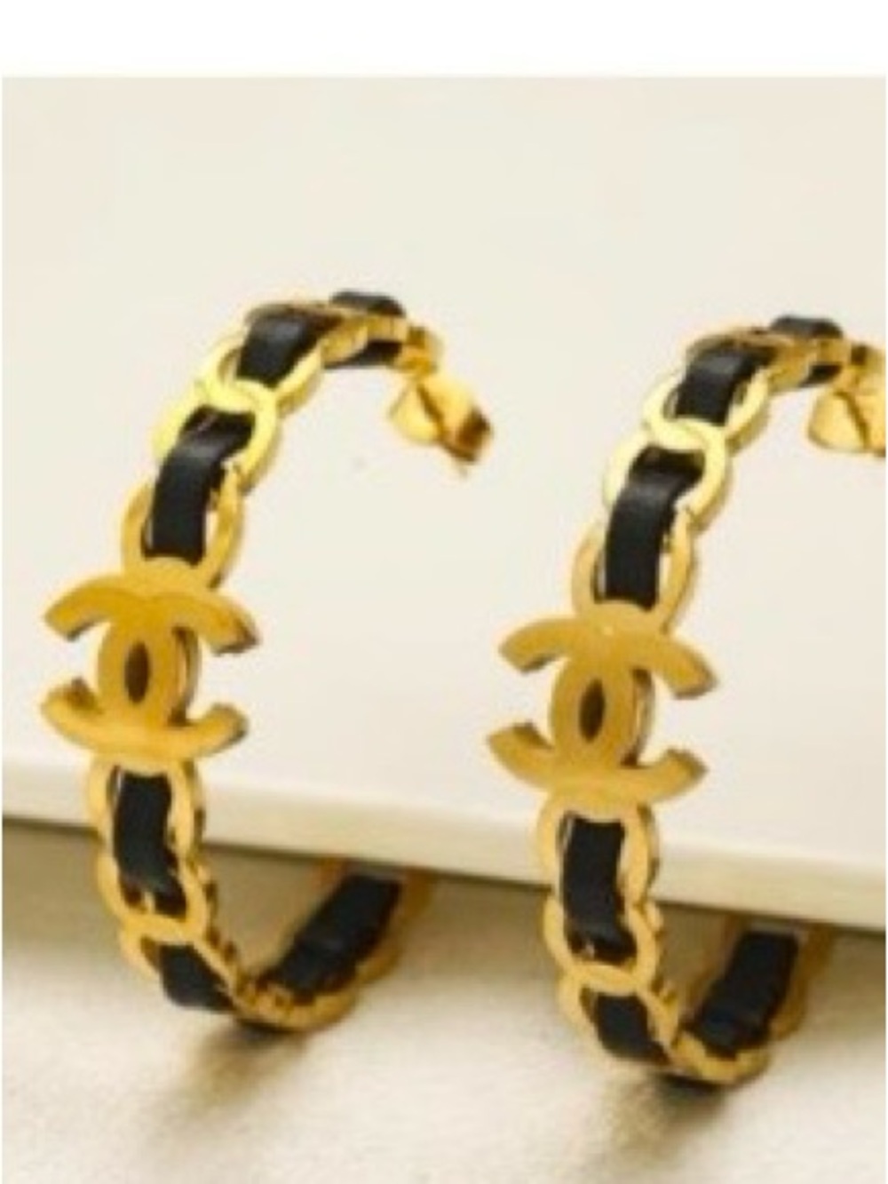 Gold and Black Interwoven Hoop Earrings